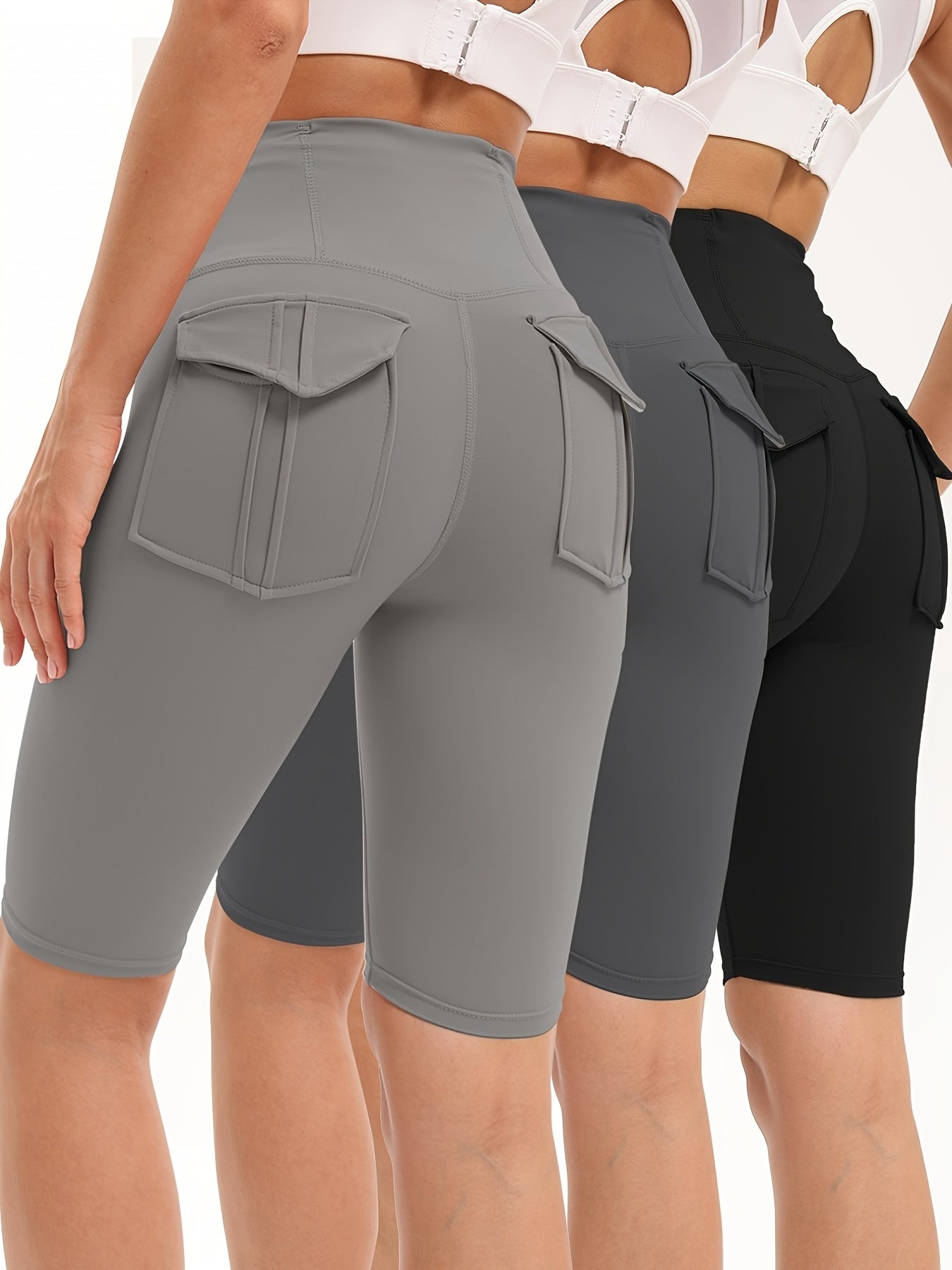 5pcs High Women'S High-waisted Gym Shorts With Pockets, Super Soft Tummy Control No See Through Workout Running Yoga Athletic Shorts Pants