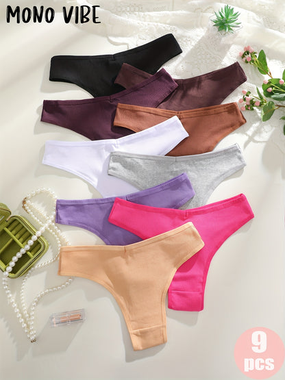 9pcs Women's Underwear Set, V-shaped Design, Underwear, Comfortable And Breathable, Soft And Comfortable, Elastic Fit, Simple Style, Opaque, Cute