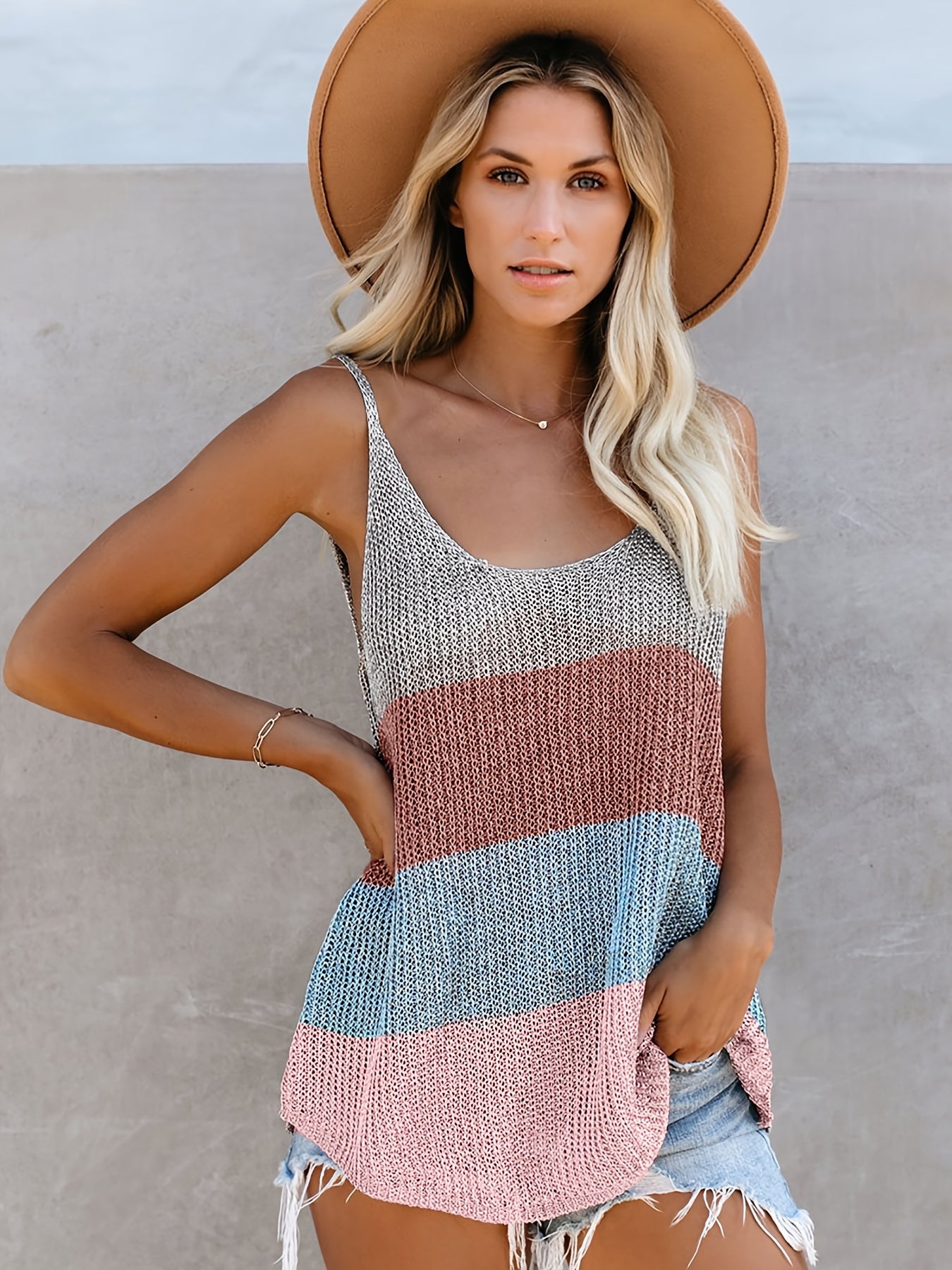 Womens Knit Tank Tops Summer Flowy Casual Loose Fit Sleeveless Sling Sweaters 2024