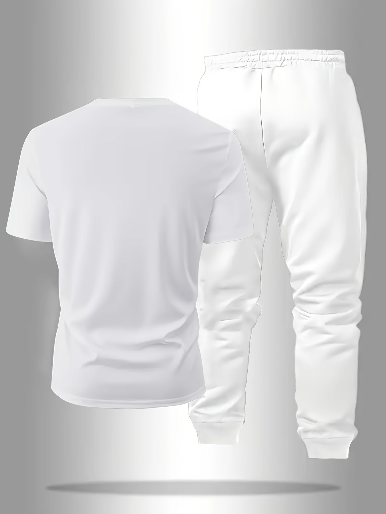 Men's Short-sleeve T-shirt And Pants Set, Spring And Summer Paris Letter Print Round Neck T-shirt + Drawstring Outdoor Casual Sports Long Pants Set