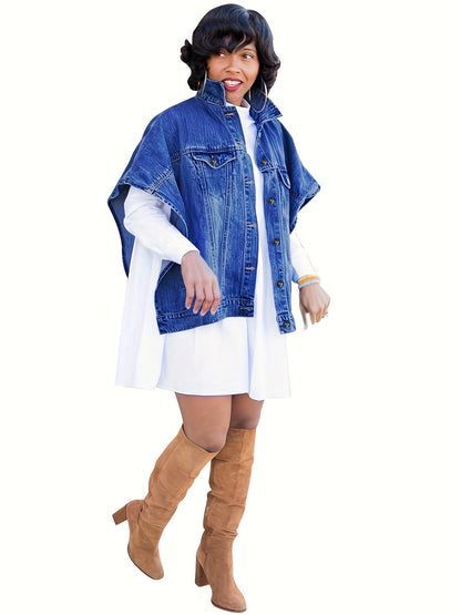 [New Denim Coat] New Denim Coat | Fashionable Women's with Cape and Hood