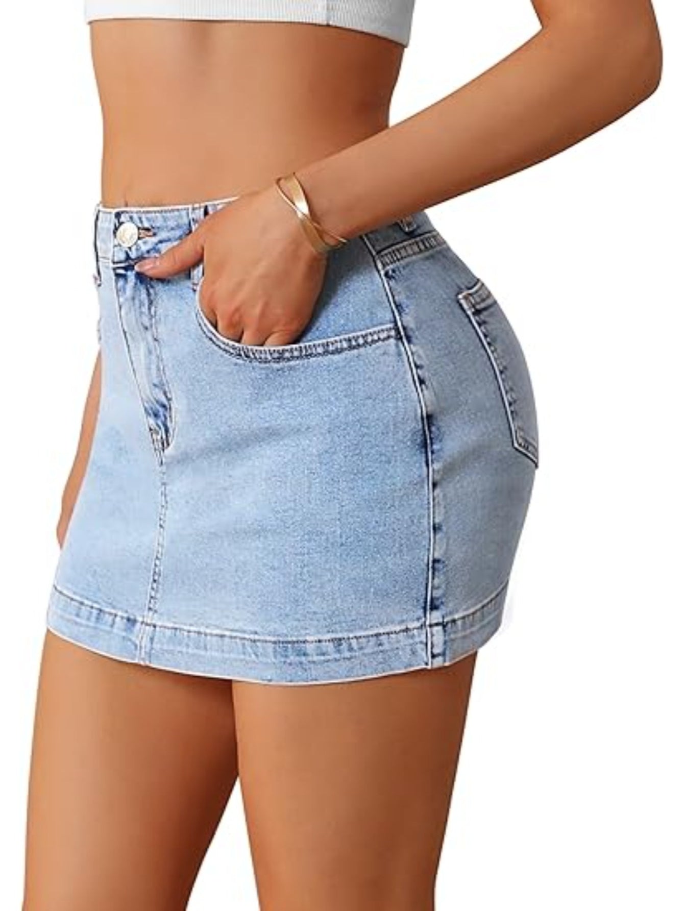Women'S Stretchy Denim Skort High Waisted Slim Fit Mini Skirt with Pockets - Casual Summer Jean Skirt (Comfort & Style)