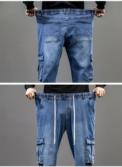 9XL Men'S Baggy Work Jeans Featuring an Elastic Waist, High Stretch, And Various Designs, Suitable for Plus Sizes And Oversized Fits