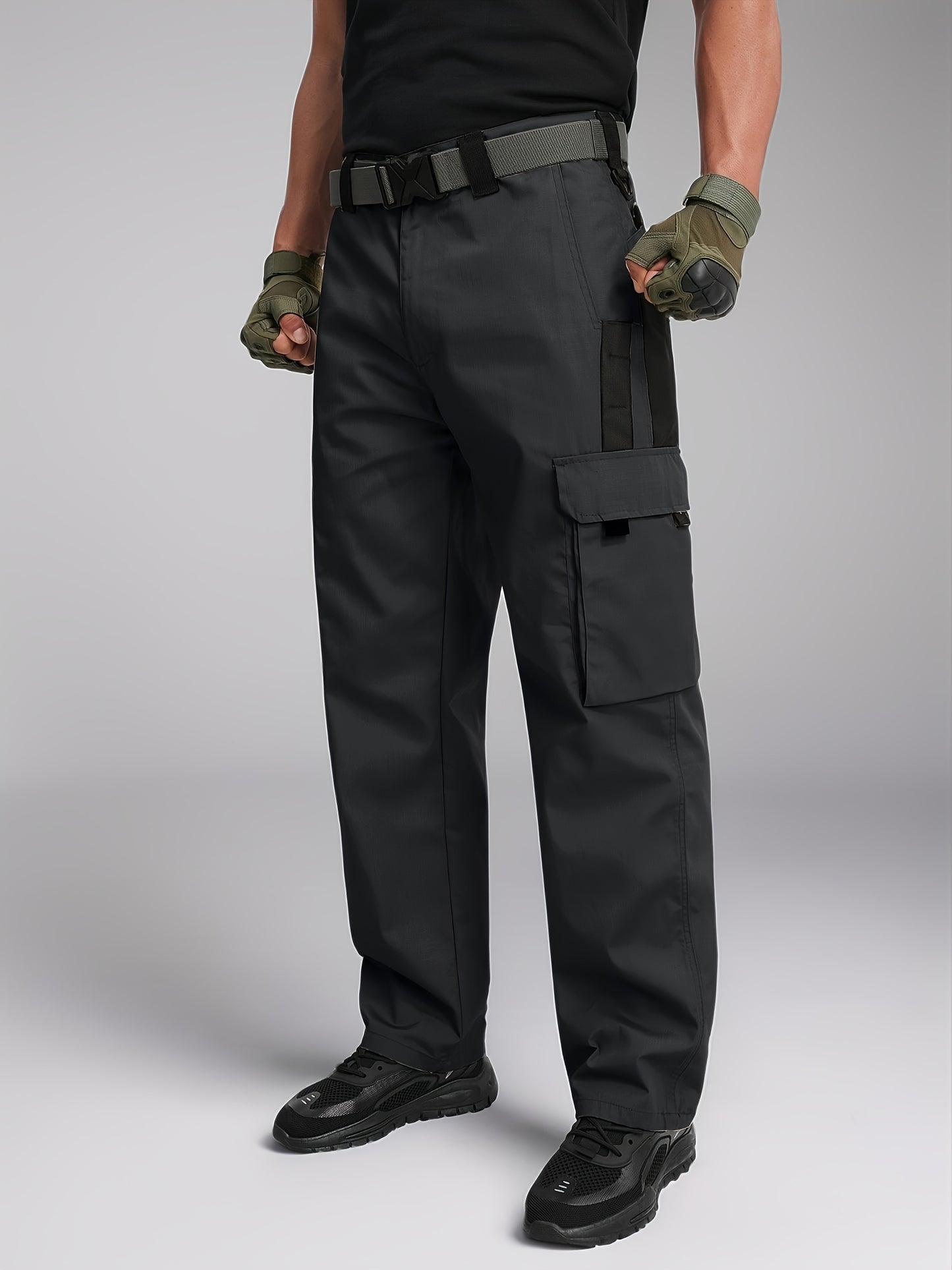 2-PCSMen's Lightweight Tactical Overalls - Durable, Breathable, Quick Dry Polyester with Multiple Pockets for Outdoor Adventures, Hiking And Work (Belt Included), All Season Pants | Relaxed Fit Pants | Hardwearing Outdoor Wear, Hiking Pants