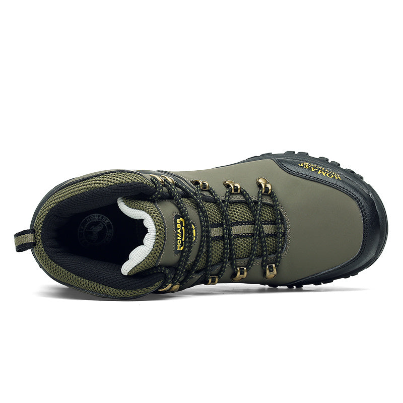 [Hiking Boots For Adventures] Men's High-Top High Quality Hiking Boots: Lightweight Outdoor, Retro-Style Mountaineering. Warm, Durable, Non-Slip, Elastic Ankle Support. PU Upper, Rubber Sole, Lace-Up. Fit For All-Season Adventures, Hiking, Outdoor Explora
