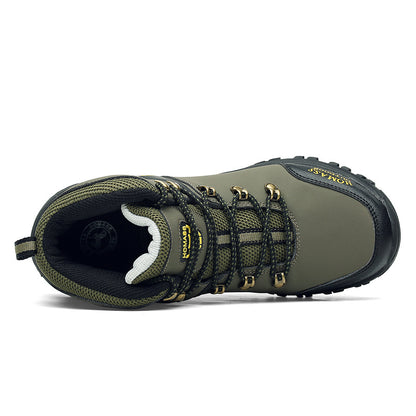 [Hiking Boots For Adventures] Men's High-Top High Quality Hiking Boots: Lightweight Outdoor, Retro-Style Mountaineering. Warm, Durable, Non-Slip, Elastic Ankle Support. PU Upper, Rubber Sole, Lace-Up. Fit For All-Season Adventures, Hiking, Outdoor Explora