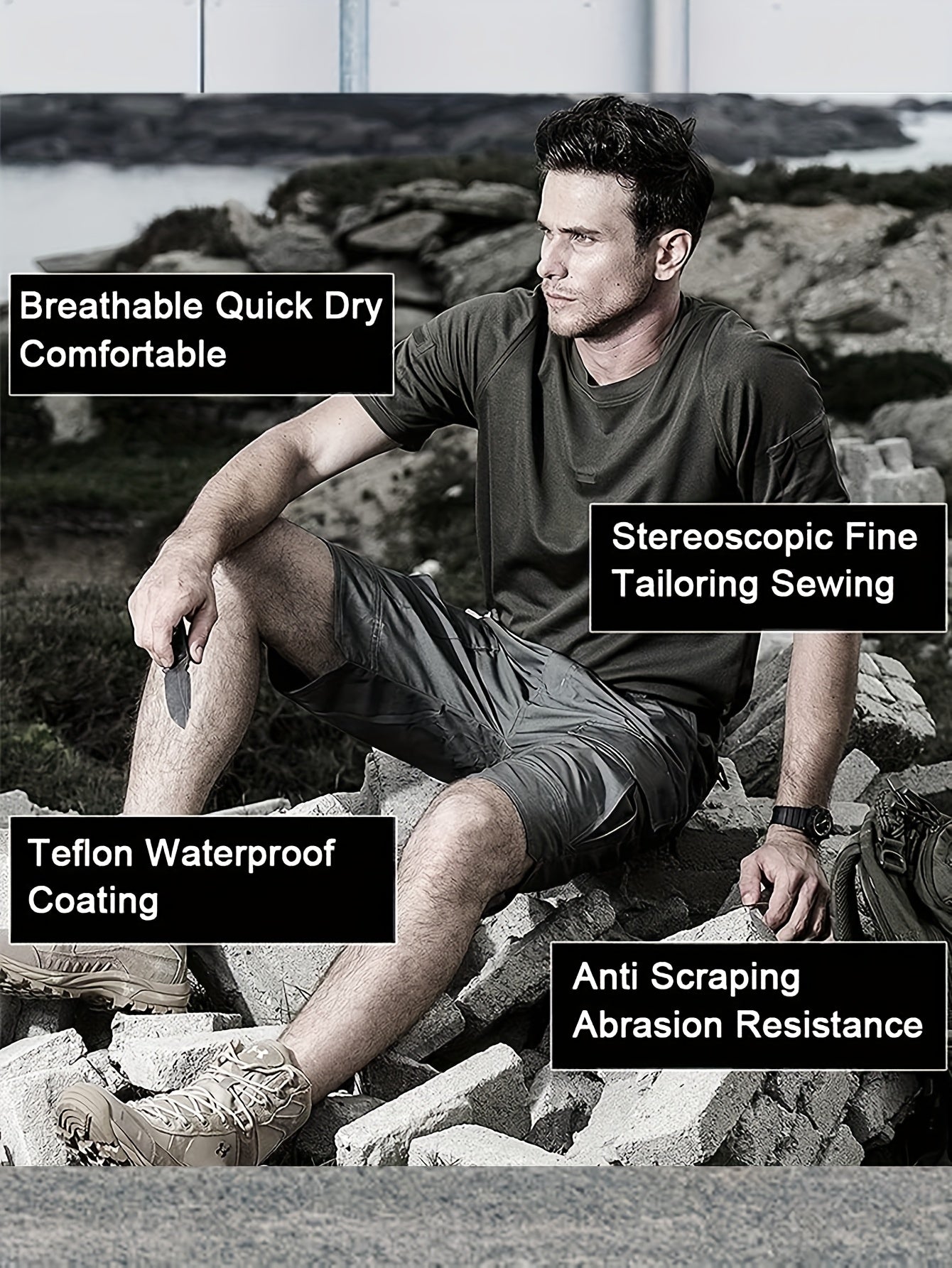 Men’s Cargo Shorts, Breathable Quick Dry Tactical Work Pants with Multi-Pocket Design