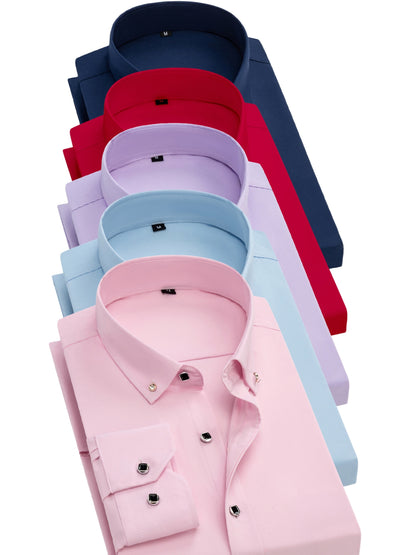 5pcs Men'S Long Sleeve Dress Shirts with Rhinestone Button Closure - Solid Color (, Red, Green) | Wrinkle-Resistant & Breathable Fabric, | All-Season Business Casual & Formal Wear | Machine Washable, Dress Shirts for Men