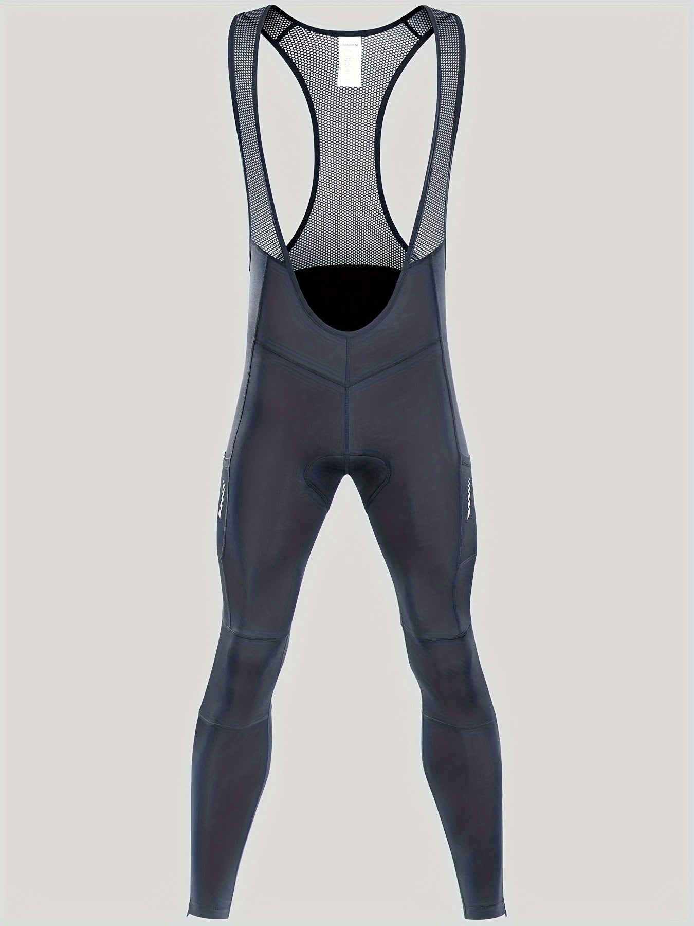 QUALICOS Men'S Insulated Cycling Bib Tights - Cold Weather Pants Featuring Fleece Lining, Shock-Absorbing Padding, Stretchy Mesh Material, Side Pockets & Ankle Zippers - Form-Fitting Bike Leggings for Winter Cycling, Running, And Commuting - Black