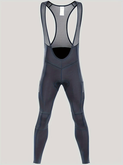 QUALICOS Men'S Insulated Cycling Bib Tights - Cold Weather Pants Featuring Fleece Lining, Shock-Absorbing Padding, Stretchy Mesh Material, Side Pockets & Ankle Zippers - Form-Fitting Bike Leggings for Winter Cycling, Running, And Commuting - Black