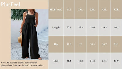 Plus Size, Curve Casual Women's Spring And Summer Button Back Tie One-piece Pants - Back Tie Button Design, Casual Black, Thin Thickness, Loose - Spring And Summer Plus Size Women's Casual Jumpsuits