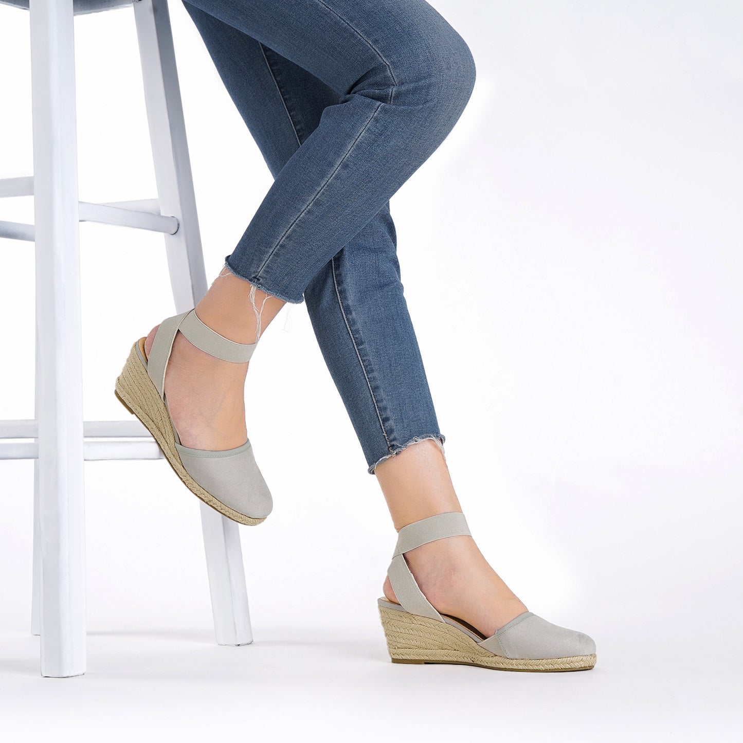 Women's Elastic Ankle Strap Espadrilles Wedge Pump Sandals
