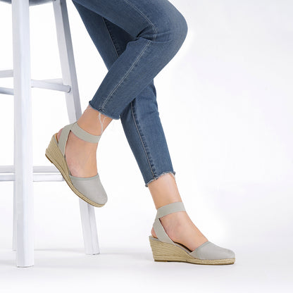 Women's Elastic Ankle Strap Espadrilles Wedge Pump Sandals