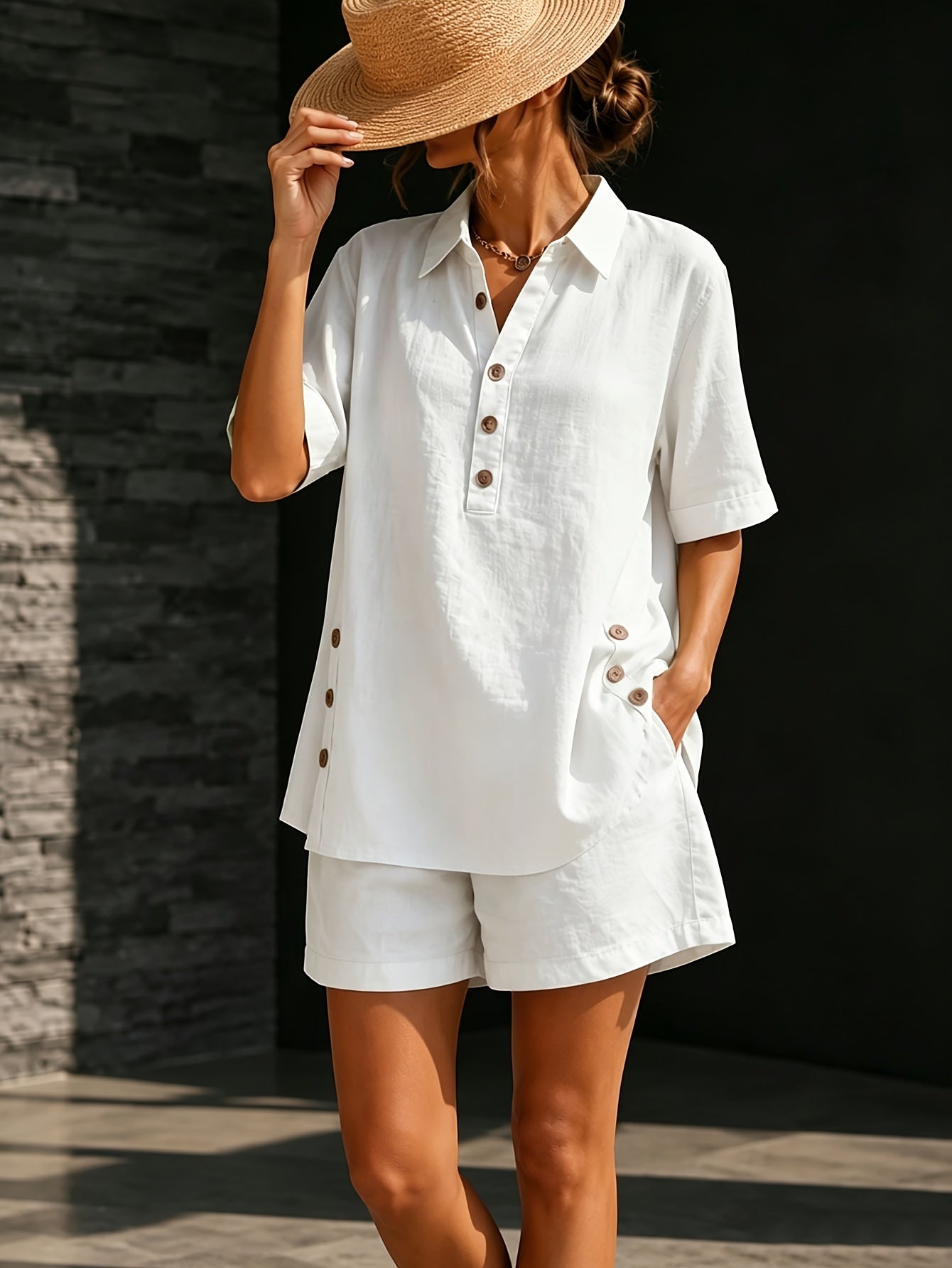 Plus Size - Plus Size - A New Two-Piece Outfit for Women Featuring a Short-Sleeved Shirt And Loose-Fitting Trousers for The Spring/Summer 2026 Season