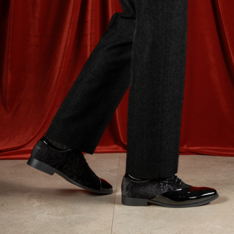 Men's formal tuxedo shoes classic patent velvet lace-up formal oxford shoes for wedding dresses