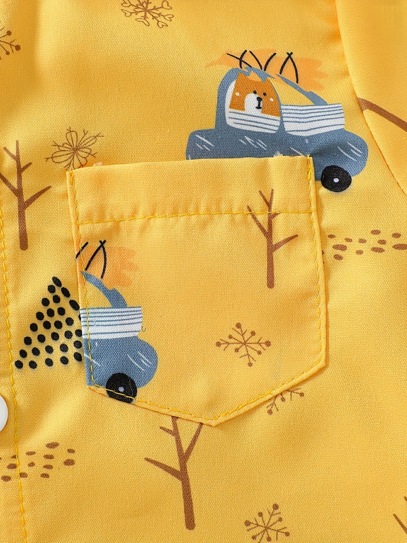 Summer Attire for Young Boys: A Two-Piece Beach Featuring a Button-Up Shirt with Cartoon Car Design And Plain Shorts, for Outdoor