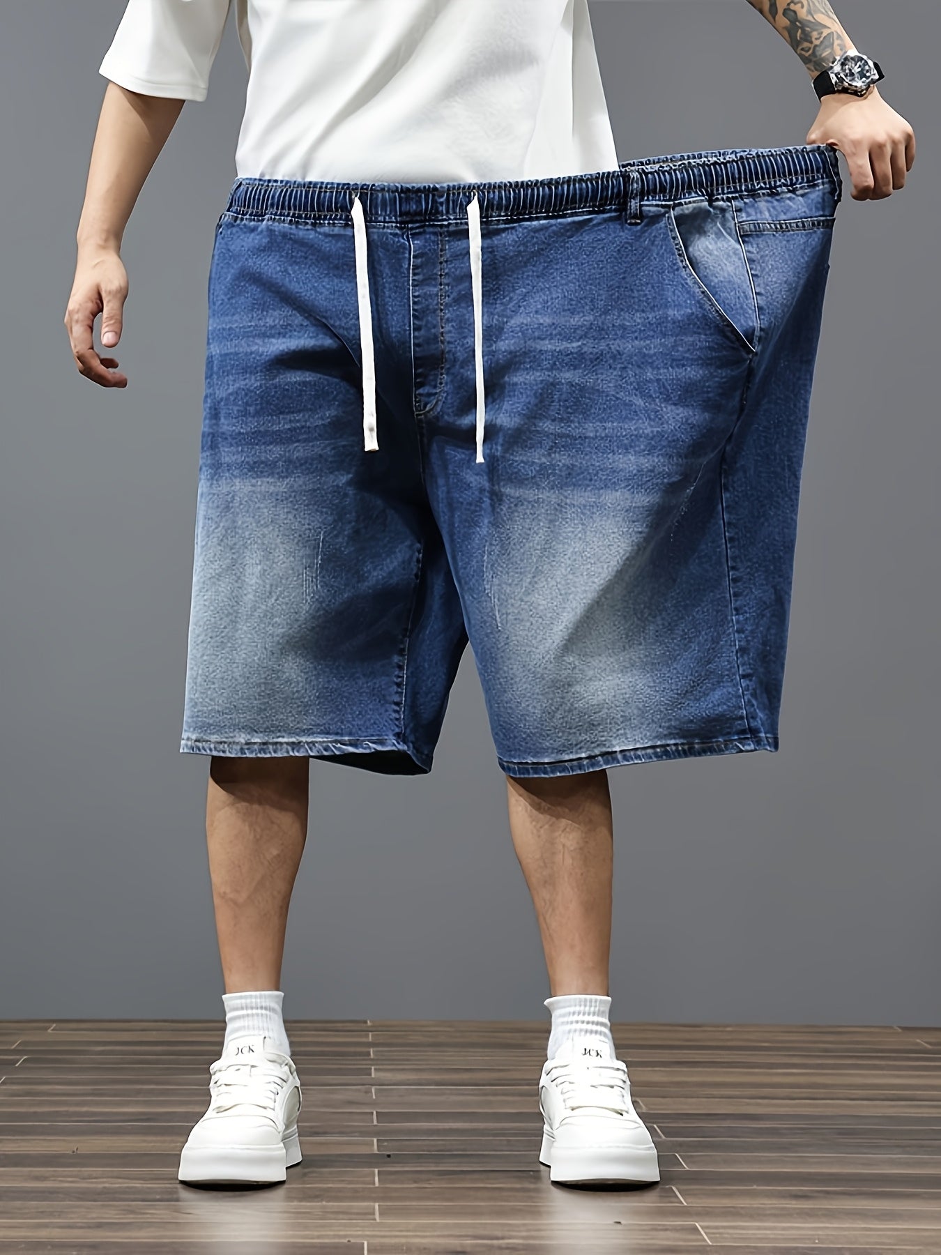 Mens Big And Tall Clothing Denim Shorts, Loose Fit Elastic Waist Casual Jean Shorts for Summer, PLUS SIZE