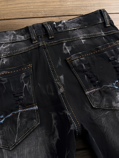Stylish And Modern Water-Washed Ripped Denim Shorts for Men, Featuring Casual Straight Fit And Embroidered Patches, Perfect for Summer Wear