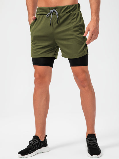 3pcs Men's 2-in-1 Double-layer Shorts with Inner Pocket, High Stretch Sports Shorts, Suitable for Summer Running, Gym Exercise And Training