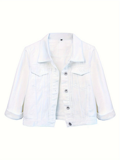 Women'S Vintage Wash Cropped Denim Jacket- Slim Fit Non-See-Through Buttons-Up Coat, Casual Everyday Denim Jacket for Spring/Fall Layering - Perfect for Jeans, Dresses & Skirts, Quality Button Details, Fall Fashion, Durable Fabric, Fall Clothing
