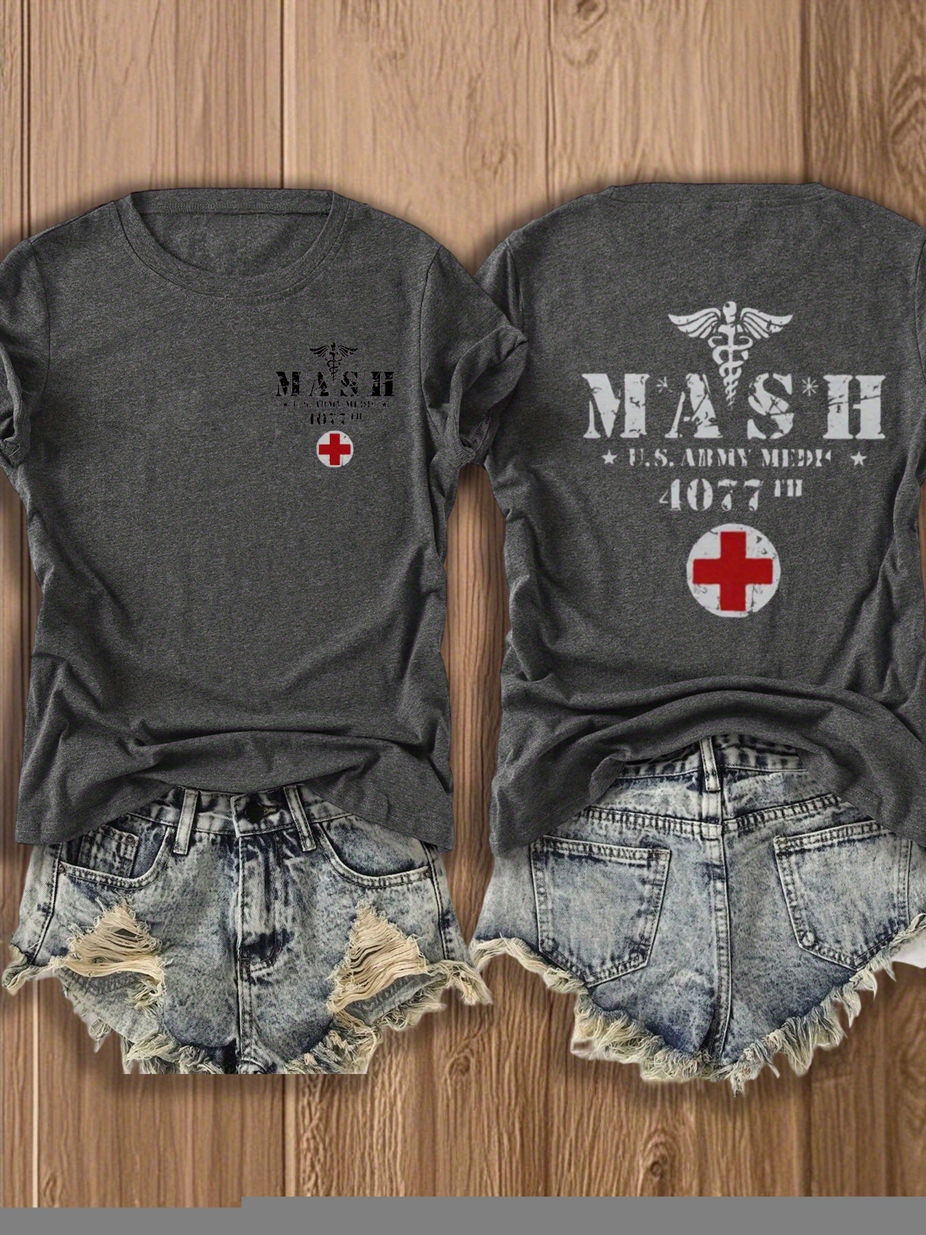 MASH U.S. Army Mobile Hospital Vintage Graphic Tee for Enthusiasts -  Style Double-Sided Print -blend T-shirt with Double-sided Print