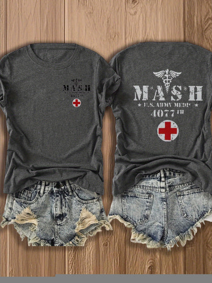 MASH U.S. Army Mobile Hospital Vintage Graphic Tee for Enthusiasts -  Style Double-Sided Print -blend T-shirt with Double-sided Print