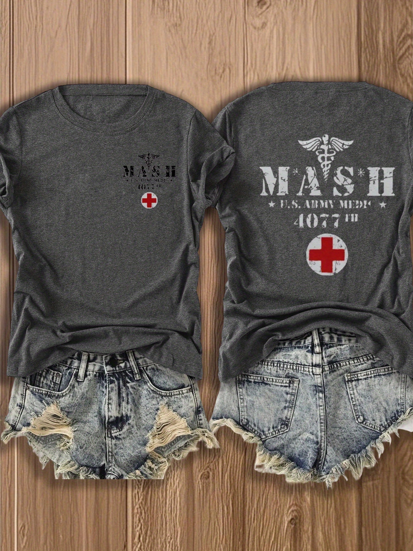 MASH U.S. Army Mobile Hospital Vintage Graphic Tee for Enthusiasts -  Style Double-Sided Print -blend T-shirt with Double-sided Print