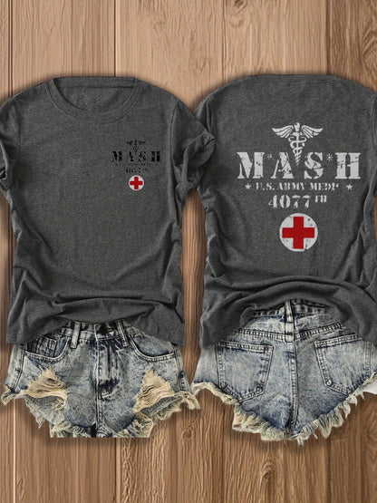 MASH U.S. Army Mobile Hospital Vintage Graphic Tee for Enthusiasts -  Style Double-Sided Print -blend T-shirt with Double-sided Print