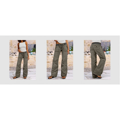 European And American Style, Individualistic Street Style, Slim Fit, Flattering, Cargo Pants, Women's Straight Leg Wide-Leg Pants with Lace-Up, Low-Rise Casual Jeans