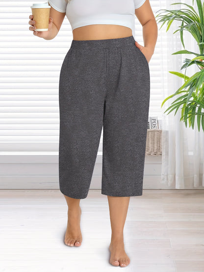 3 Pack Women's Plus Size Capri Pants - Summer Yoga Pants with Pockets | Ultra Soft Wide Leg Lounge Pants for Casual Outfits & Street Style | Breathable Stretchy Athleisure Sweatpants