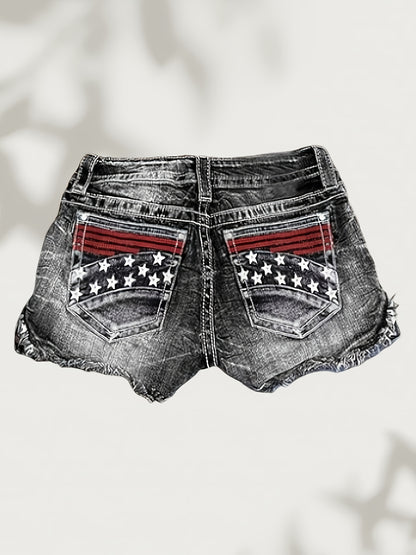 [HME]Flag- Fashionable Stretch Denim Shorts, A Must-have Item for Summer. Simple, Versatile, Fashionable And Elegant. Mid-to-high Waist Design for A Hip-lifting Effect. Two Colors to Choose From. Summer Women's Hot Pants