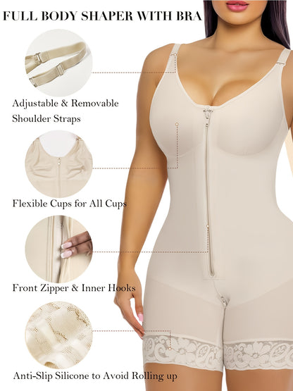 Women's Shapewear Tummy Control and Butt-Lifting Body Shaping Pants with Zippered Gusset and Detachable Shoulder Straps, the Top Choice for Summer Outfits, Waist and Abdomen Shaping Belt