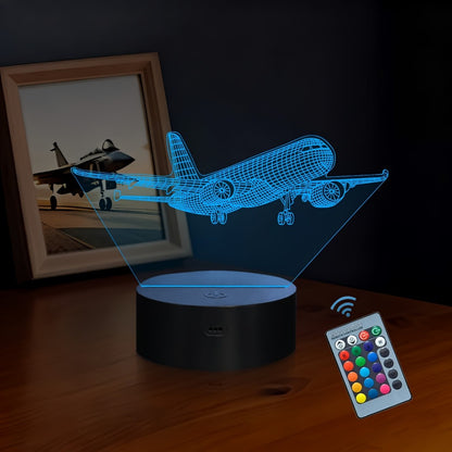 16-Color Airplane 3D Night Light - Touch-Control Illusion Display