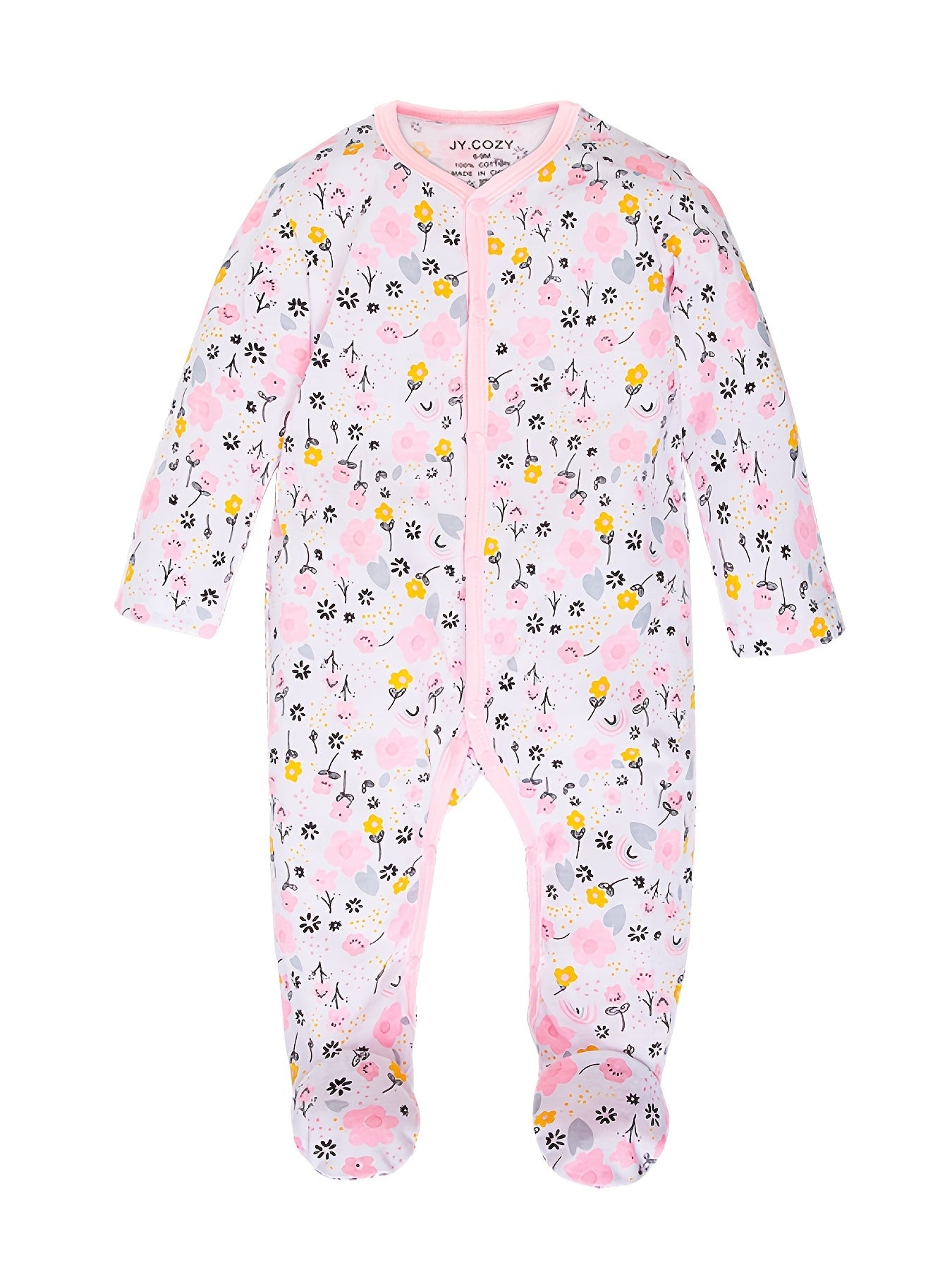 4pcs Newborn Baby Girl Footed Rompers - Soft Breathable Floral Print Long Sleeve Onesies, Snug Fit All-Season Infant Jumpsuits for 0-12 Months, Cute Infant Clothing, Easy Diaper Change, Playful Infant Design, Comfortable Infant Wear