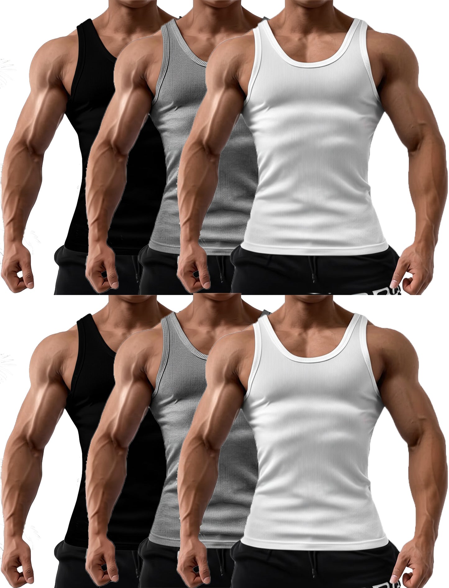 6 Pcs Men's Solid Color 100% Cotton Tank Tops Crew Neck A Shirt Daily Wear Basic Underwear Regular Fit, Ribbed Texture Sleeveless Vest For Gym and Casual Wear
