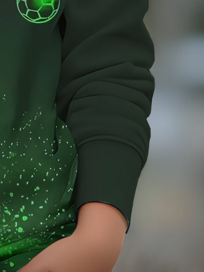 [Soccer Hoodie & Joggers] Boys' Cool Soccer 3D Print Hoodie And Joggers Set - Casual Long Sleeve Outfit With Pockets, Perfect For Sports And Casual Attire, Boy Soccer Hoodie, Perfect For Outdoor
