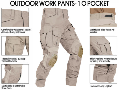 Men'S Tactical Pants with Knee Pads, Outdoor Cargo Work Pants Hunting Pants 10 Pockets (No Belt)