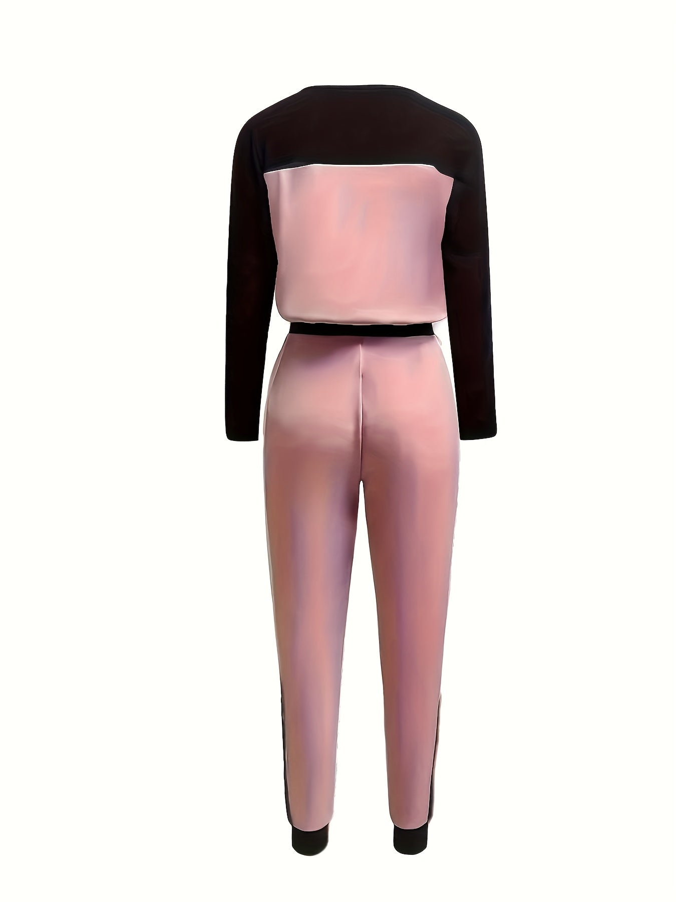 Fashionable Autumn And Winter Casual Elegant Color-block Round-neck Long-sleeve T-shirt with Pants Two-piece Set