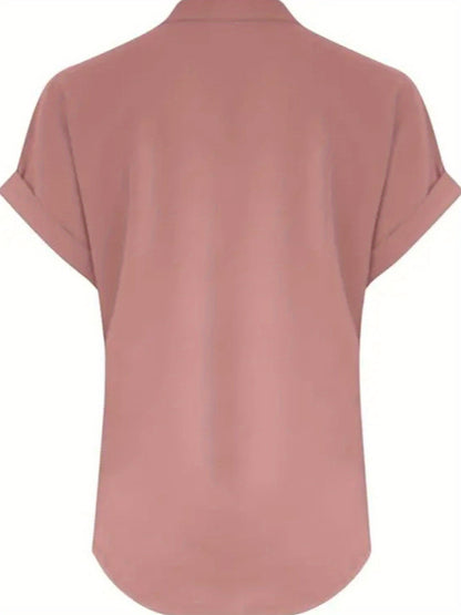 ZOELNIC Women's V-Neck Button-Front Placket T-Shirts - Short Sleeve Casual Summer Tops, Breathable Daily Wear Shirts Suitable for Spring/Summer, Solid Color Casual Wear, Machine Washable (No)