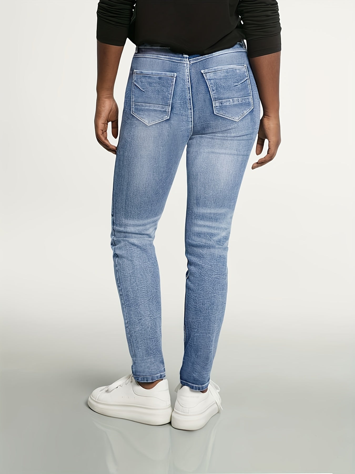 Women's Bright Steel Blue Denim High-Waist Slim-Fit Jeans - product view 7