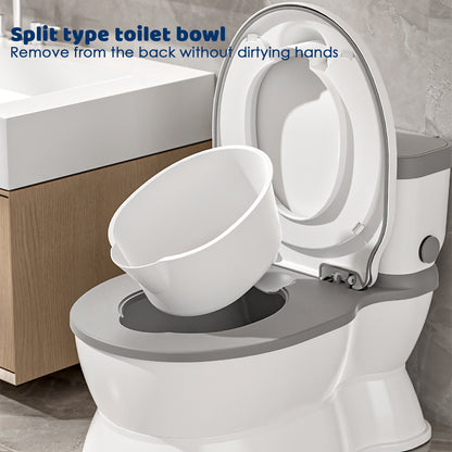 Toddler Potty Training Toilet with Removable Training Seat - Realistic Flush Sound, Wipes Storage & Toilet Paper Holder, Fits 18-Month-Old Boys & Girls, Features Realistic Toilet Feel, Disposable Liners, Easy to Clean & Assemble, Grey
