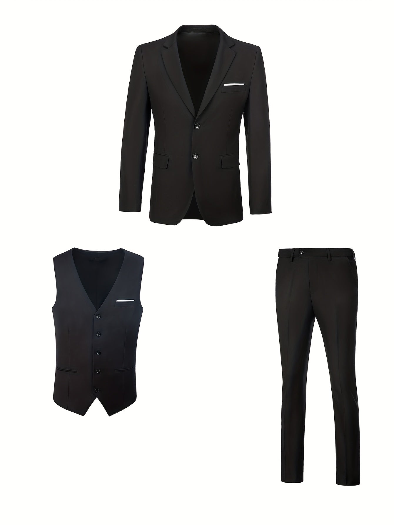 Men's Solid Color Complete 3pcs Suit Set Slim Fit Modern Tailored for Weddings Business Graduation Father's Day Gifting Express Delivery