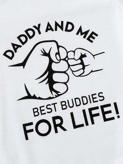 3pcs Cute Baby Boy Soft, Comfortable, Breathable Letter And Gesture Pattern Jumpsuit And Letter Slogan Front Tie Pants with Hat Suitable for Casual Daily Vacation Parties, Perfect for Outdoor