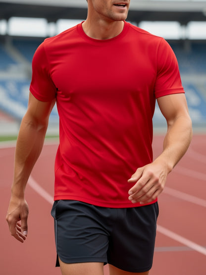 5pcs Men's Breathable Stretchable Sports T-Shirts - 100% Polyester Round Neck Short Sleeve Gym Tees Suitable for Running, Fitness Training, Casual Wear, Machine Washable Athletic Shirts with Regular Fit for Workout & Everyday Use