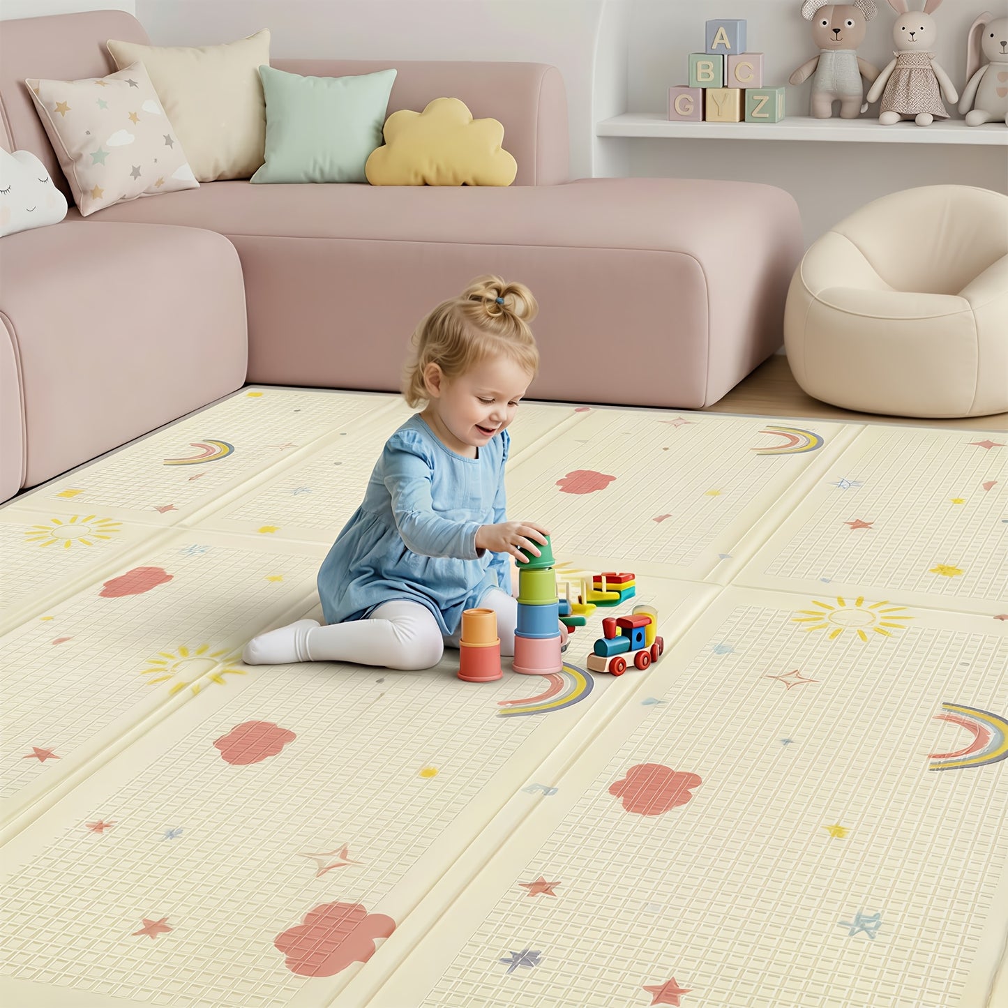 Extra Large Foldable Reversible ABC Play Mat Waterproof Non-Toxic Foam Padded Mat Stain-Resistant Easy to Wipe Clean for Infants Toddlers Tummy Time Indoor Outdoor Use Christmas Halloween