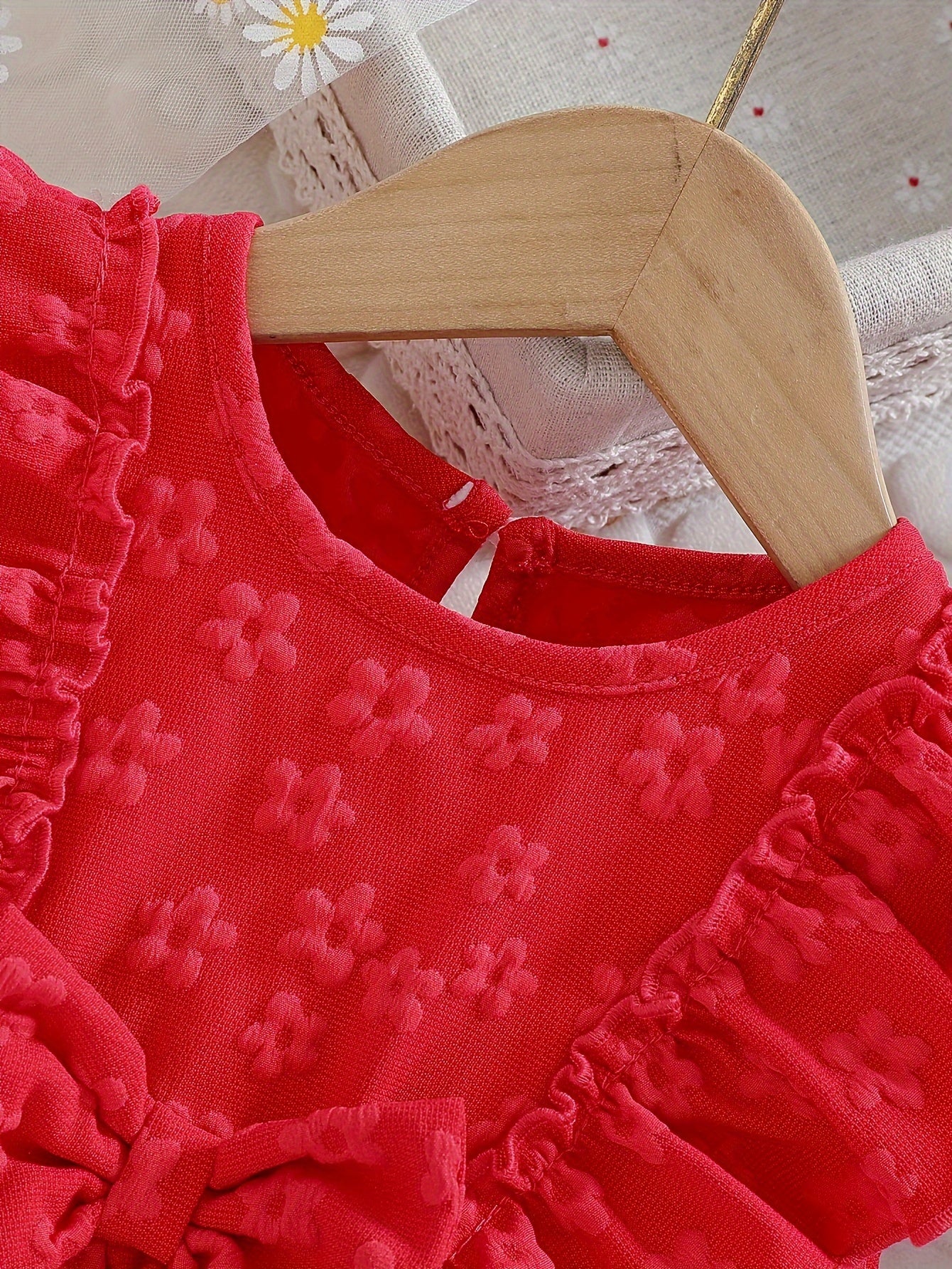 Baby Girl Clothing, Baby Products, Newborn Baby Girl Clothing, Baby Girl Summer Versatile And Cute Round-neck Plain-color Ruffled Floral Princess-style Dress. Baby Girl Casual Dress. Back-to-school Promotion. Valentine's Day Gift.