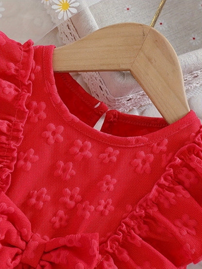 Baby Girl Clothing, Baby Products, Newborn Baby Girl Clothing, Baby Girl Summer Versatile And Cute Round-neck Plain-color Ruffled Floral Princess-style Dress. Baby Girl Casual Dress. Back-to-school Promotion. Valentine's Day Gift.