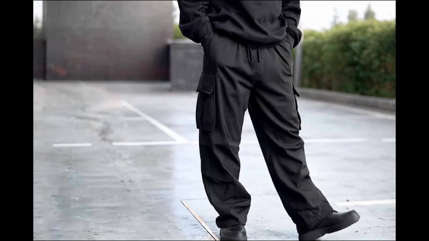 Men'S Plus Size Cargo Trousers - Casual Style for Spring And Autumn, Multi-Pocket Straight Leg Pants for All Seasons with Drawstring, Versatile Fashion, Wide Leg Design, Comfortable Casual Wear | Stylish Cargo Trousers | Comfortable Fit Pants