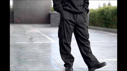 Men'S Plus Size Cargo Trousers - Casual Style for Spring And Autumn, Multi-Pocket Straight Leg Pants for All Seasons with Drawstring, Versatile Fashion, Wide Leg Design, Comfortable Casual Wear | Stylish Cargo Trousers | Comfortable Fit Pants