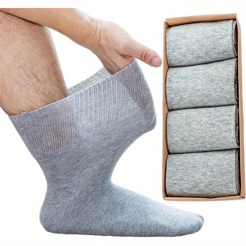 4 Pairs Men'S Socks - Wide Tube Design for Neuropathy & Blood Circulation Care, Loose Fit with Arch Support & Targeted Compression, Daily & Special Occasion Socks, Machine Washable - Ideal for Elderly, Diabetic Foot Care & Circulation Issues (Value